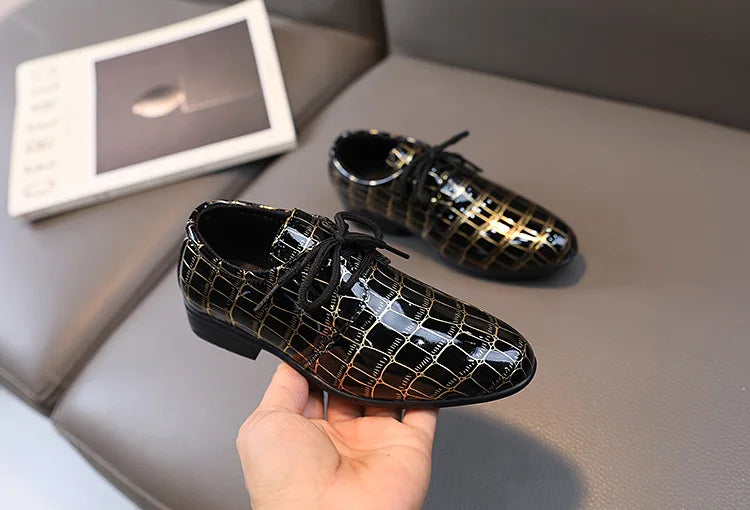 Boys Performance Shoe Pointed Toe Black White Children Leather Casual Shoes Fashion School Student Non-slip Kids Wedding Shoes