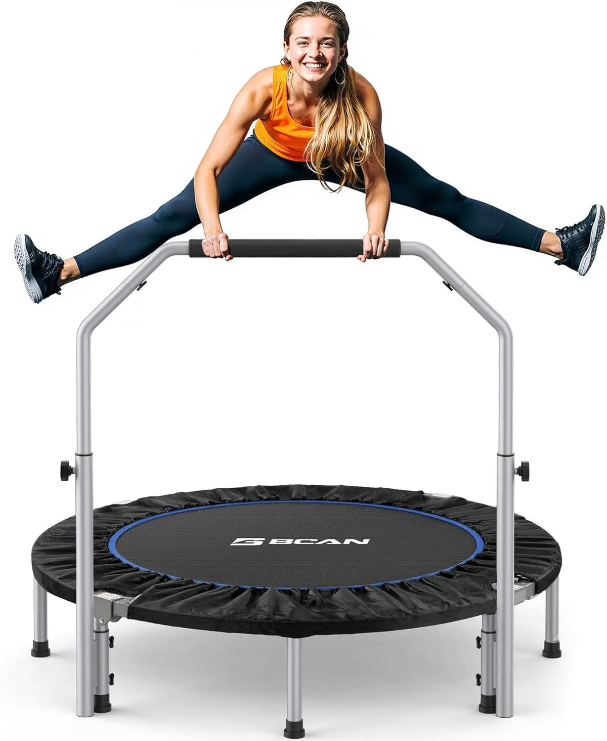 Foldable Mini Trampoline Rebounder with Adjustable Handle, 40 or 48 in