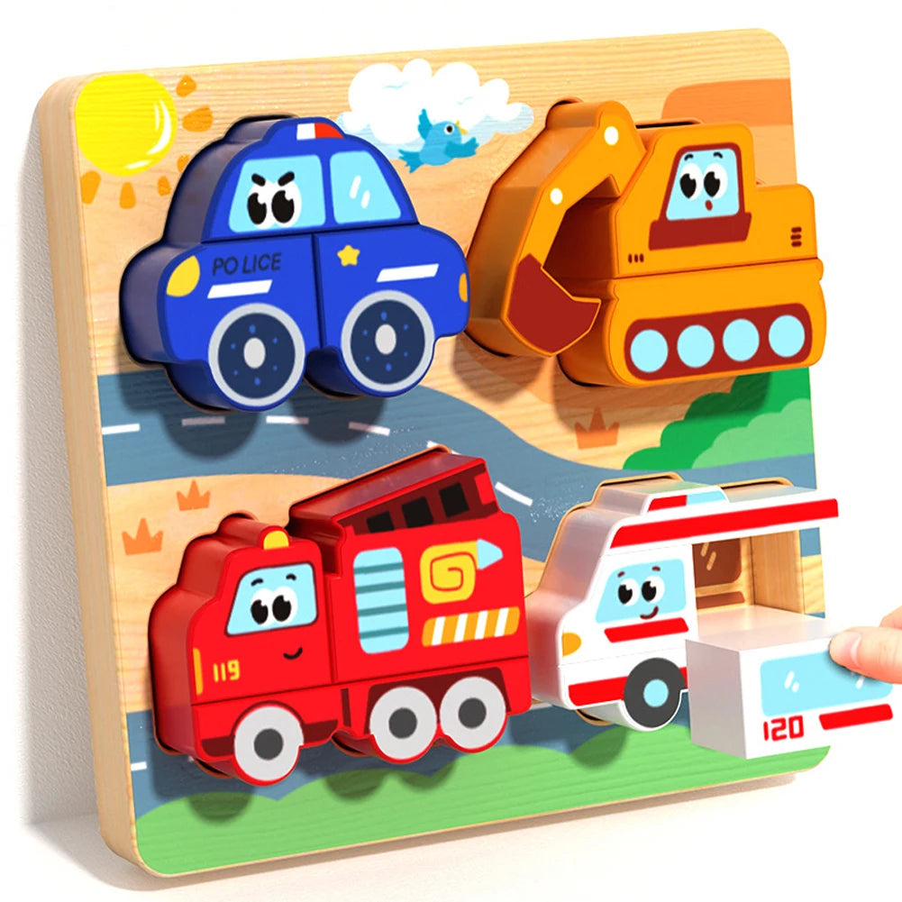 4-in-1 Wooden Animal Puzzle, Chunky 3D Educational Toy