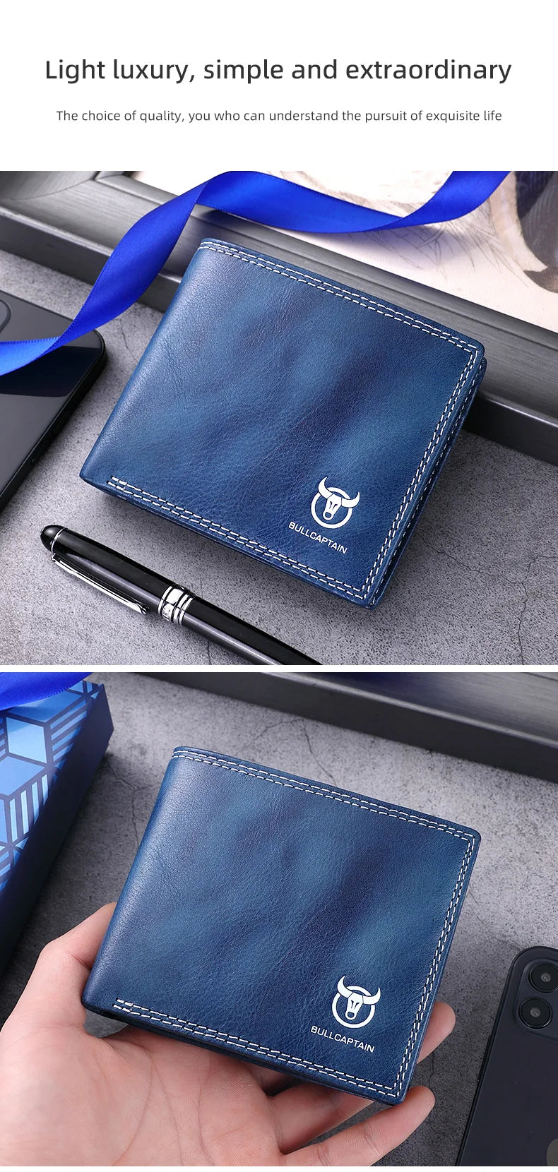 BULLCAPTAIN Men's Genuine Leather Wallet with Gift Box Option