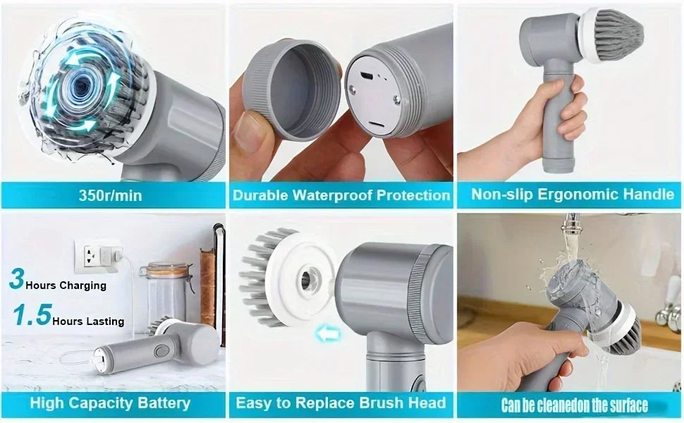 Cordless Electric Spin Scrubber with 5 Brush Heads