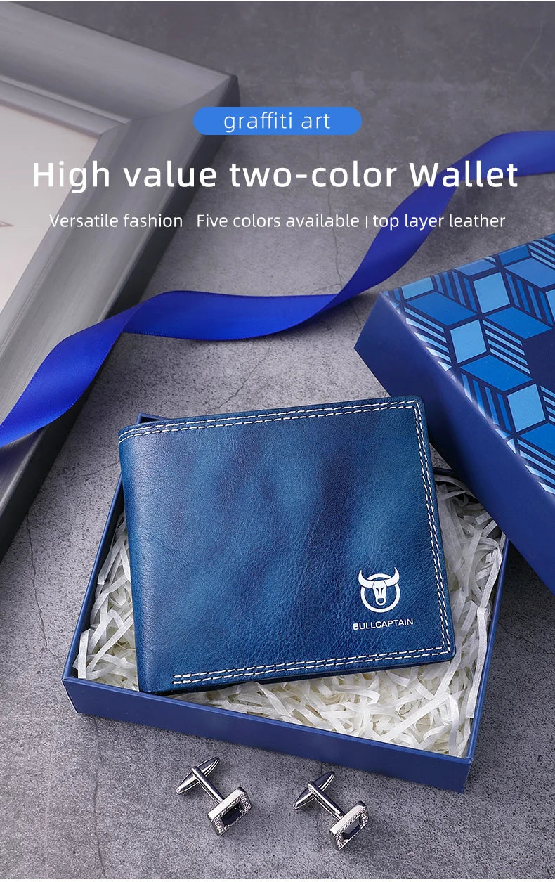 BULLCAPTAIN Men's Genuine Leather Wallet with Gift Box Option