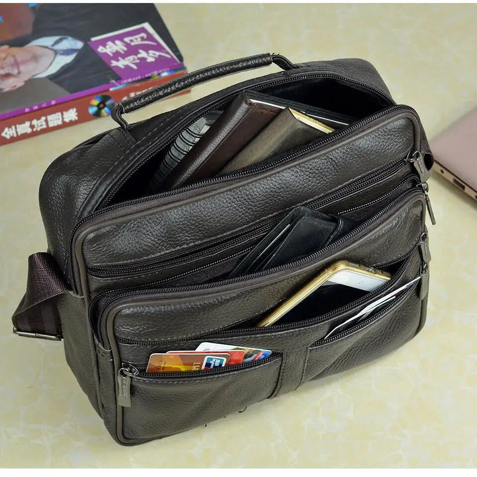 Men's Genuine Leather Messenger Bag with Removable Strap