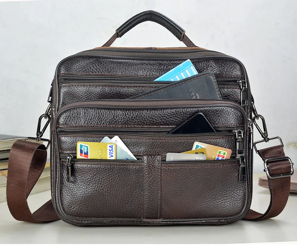 Men's Genuine Leather Messenger Bag with Removable Strap