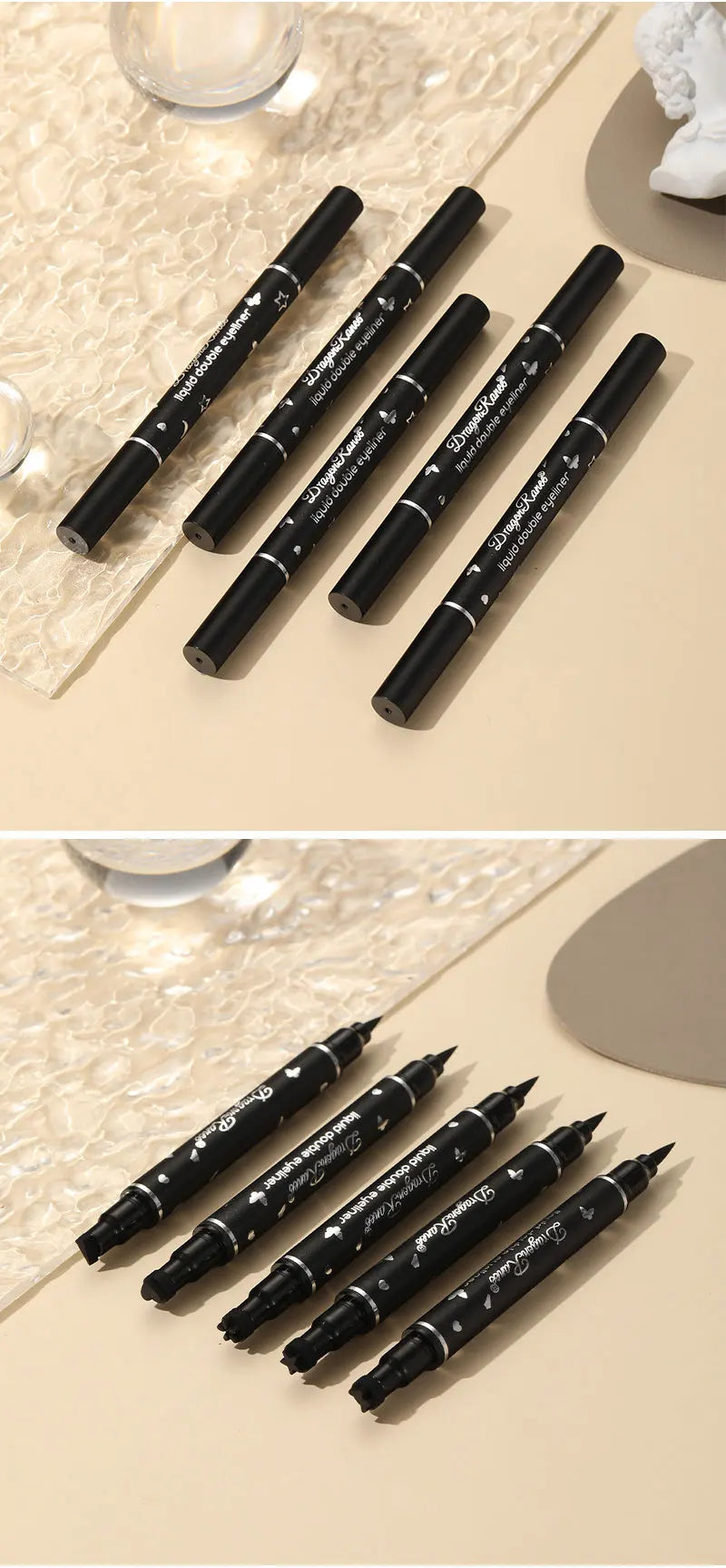 Double-Ended Stamp Eyeliner Pen Waterproof Star Heart Triangle Seal Eye Liner Extension Eye Corner Tail Makeup Quick-Drying