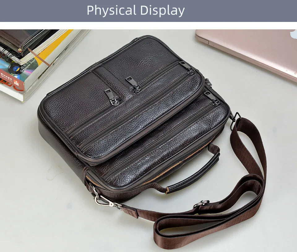 Men's Genuine Leather Messenger Bag with Removable Strap