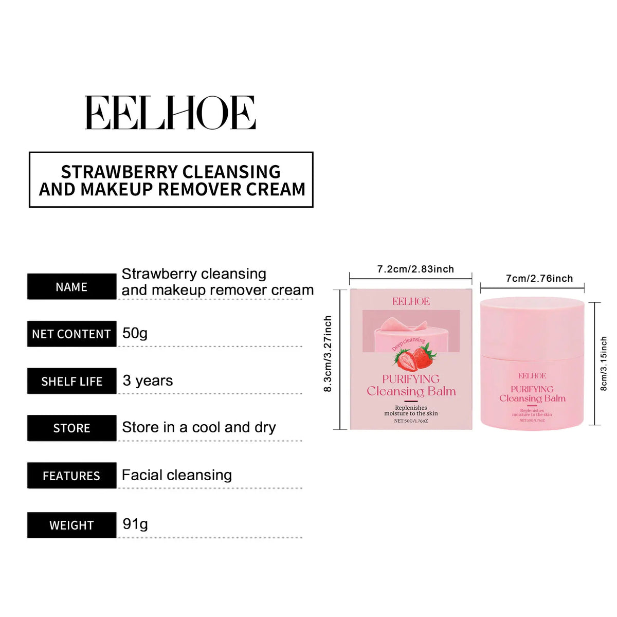 EELHOE Strawberry Cleansing Balm, 50 g Makeup Remover