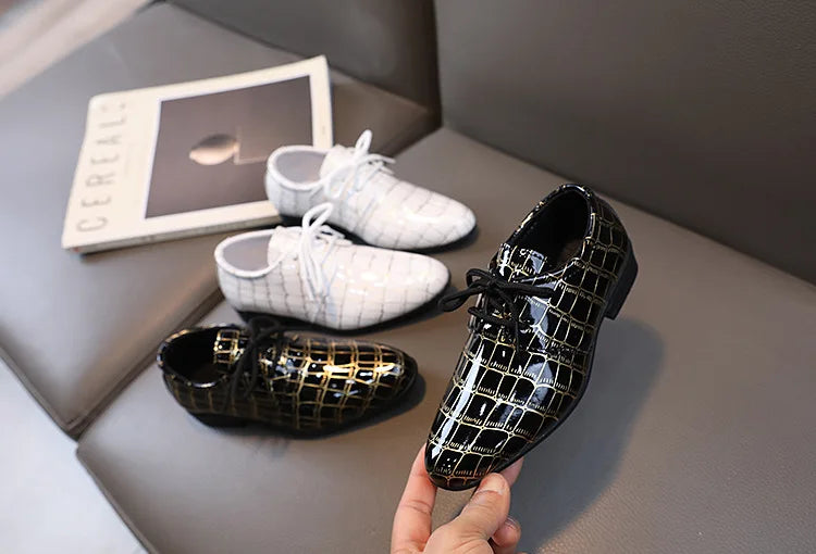 Boys Performance Shoe Pointed Toe Black White Children Leather Casual Shoes Fashion School Student Non-slip Kids Wedding Shoes