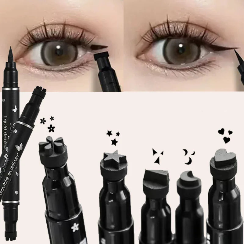 Double-Ended Stamp Eyeliner Pen Waterproof Star Heart Triangle Seal Eye Liner Extension Eye Corner Tail Makeup Quick-Drying