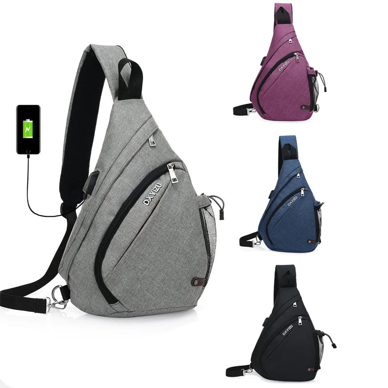 Men's One-Shoulder Sling Backpack with USB Charging Port