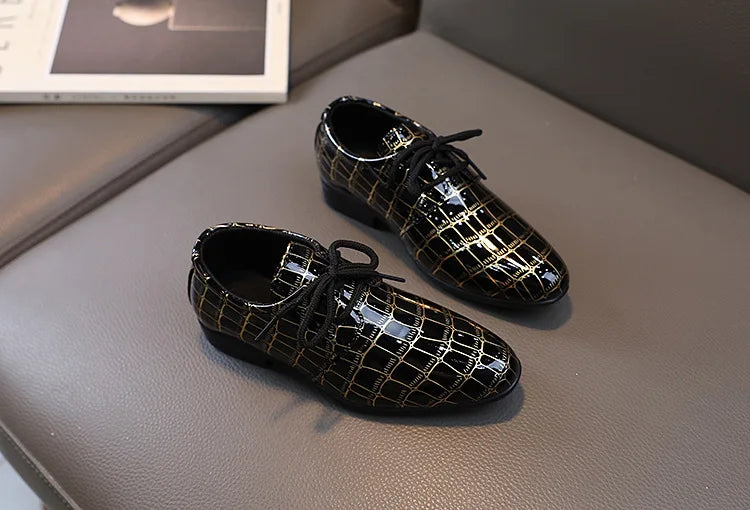 Boys Performance Shoe Pointed Toe Black White Children Leather Casual Shoes Fashion School Student Non-slip Kids Wedding Shoes
