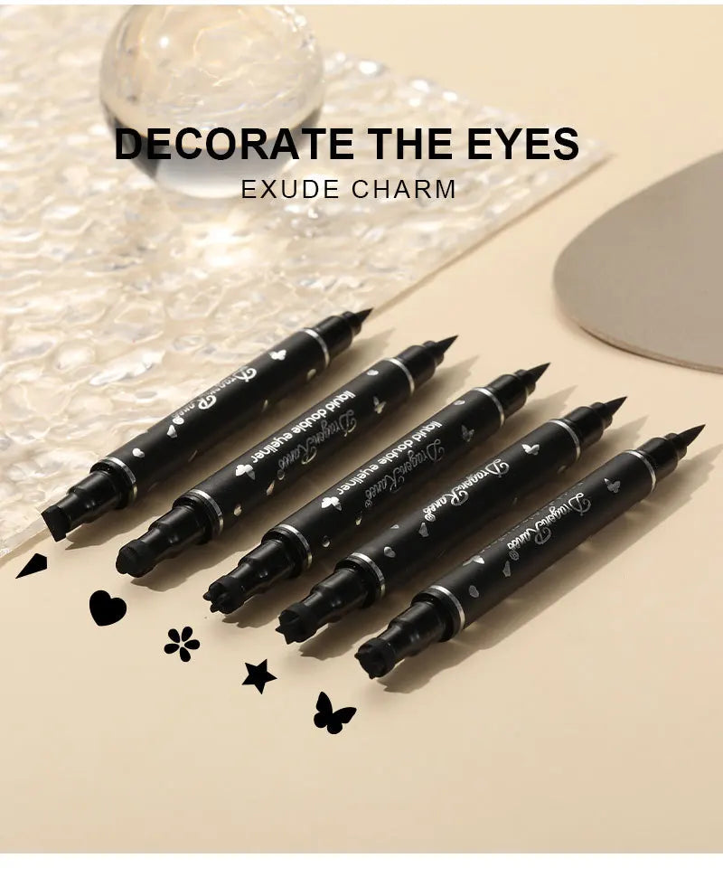Double-Ended Stamp Eyeliner Pen Waterproof Star Heart Triangle Seal Eye Liner Extension Eye Corner Tail Makeup Quick-Drying