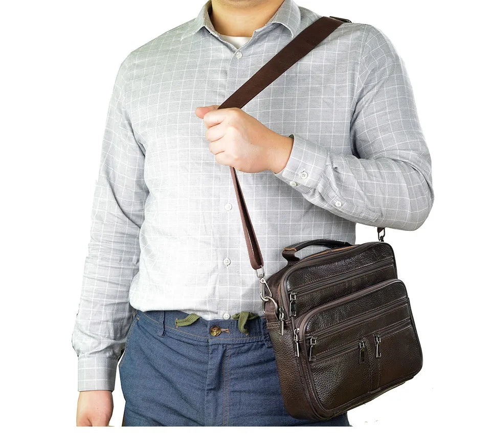 Men's Genuine Leather Messenger Bag with Removable Strap