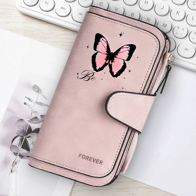 Women's Butterfly Long-Zip PU Wallet
