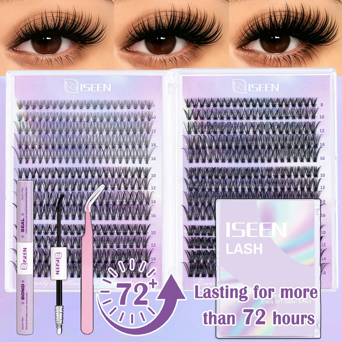 DIY Wispy Lash Clusters Kit, 8–16 mm C-Curl with Bond & Seal
