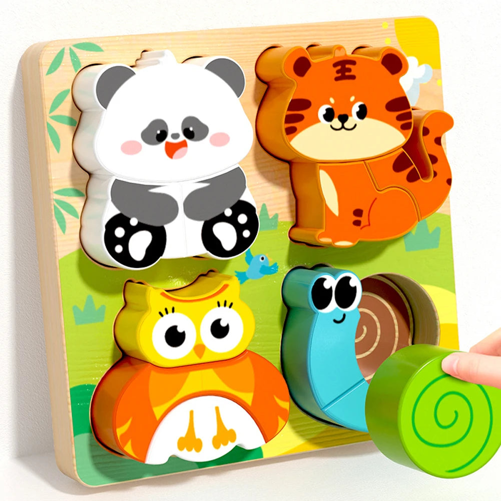 4-in-1 Wooden Animal Puzzle, Chunky 3D Educational Toy