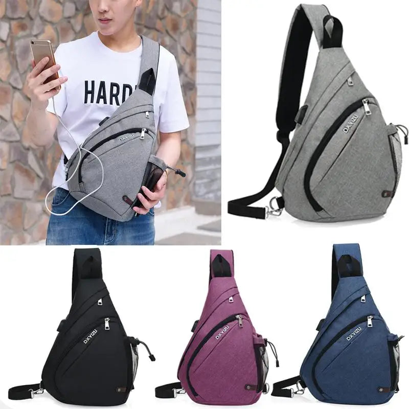 Men's One-Shoulder Sling Backpack with USB Charging Port