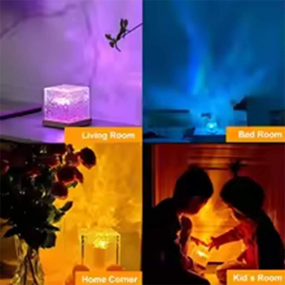 HOMEFISH Ocean Wave Aurora Projector Lamp, Rechargeable RGB Night Light