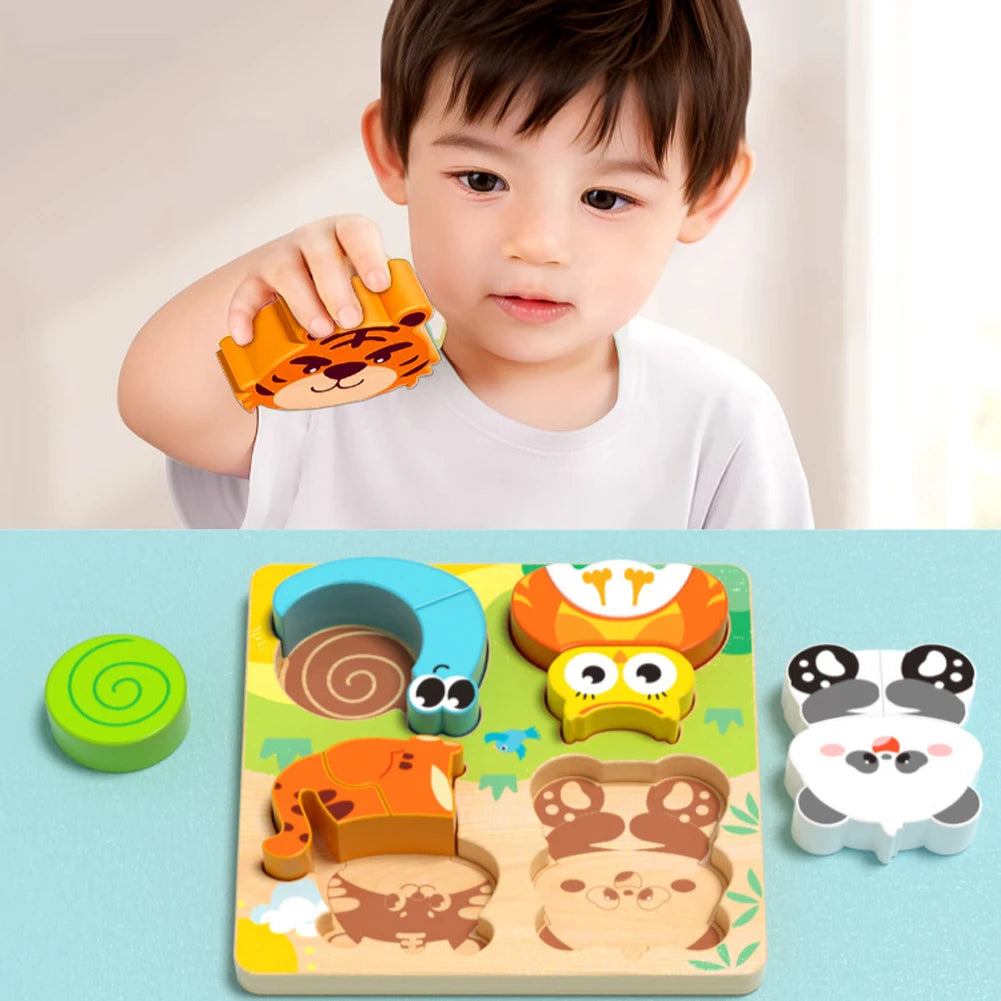 4-in-1 Wooden Animal Puzzle, Chunky 3D Educational Toy