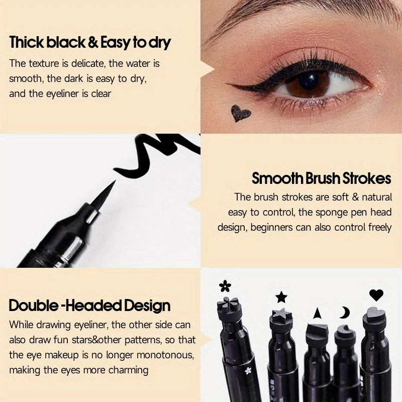 Double-Ended Stamp Eyeliner Pen Waterproof Star Heart Triangle Seal Eye Liner Extension Eye Corner Tail Makeup Quick-Drying