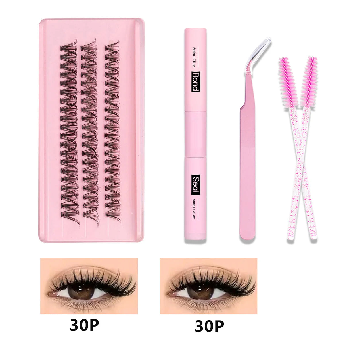 DIY Wispy Lash Clusters Kit, 8–16 mm C-Curl with Bond & Seal