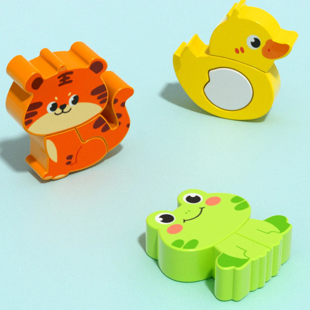 4-in-1 Wooden Animal Puzzle, Chunky 3D Educational Toy