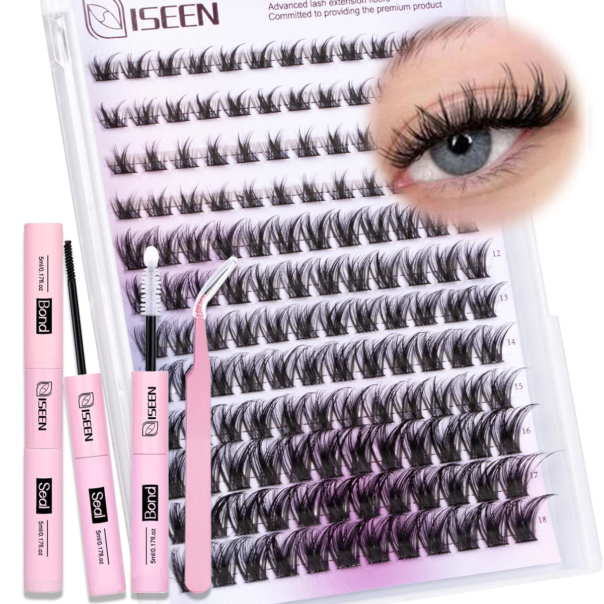 DIY Wispy Lash Clusters Kit, 8–16 mm C-Curl with Bond & Seal