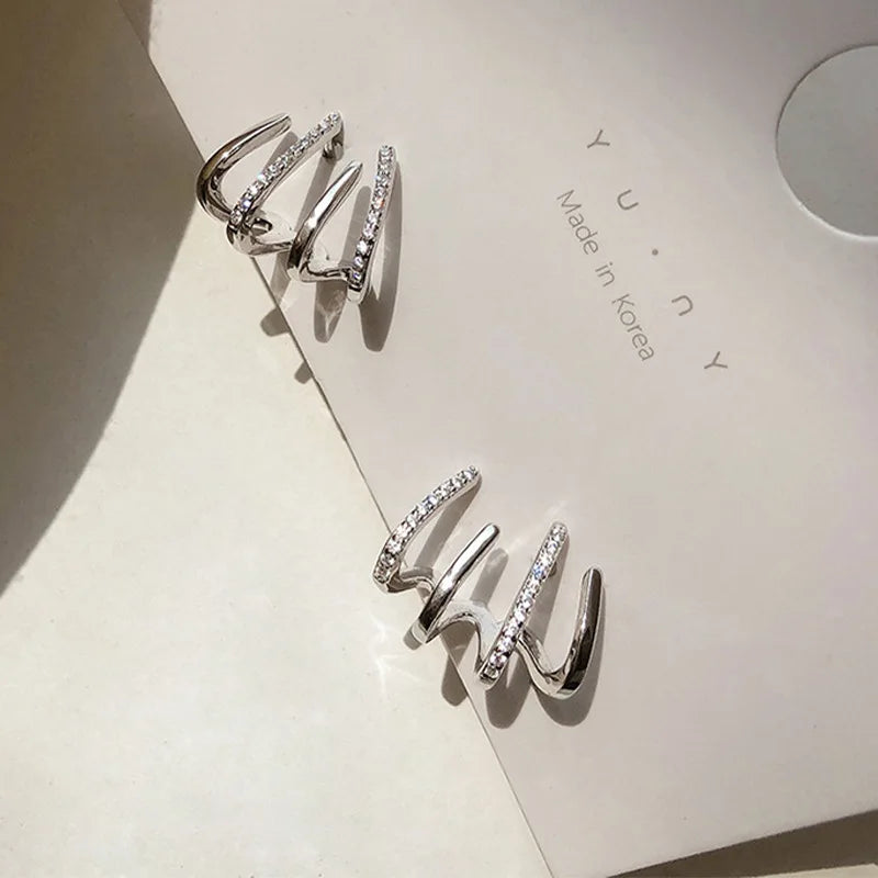 Korean-Style CZ Crystal Claw Earrings