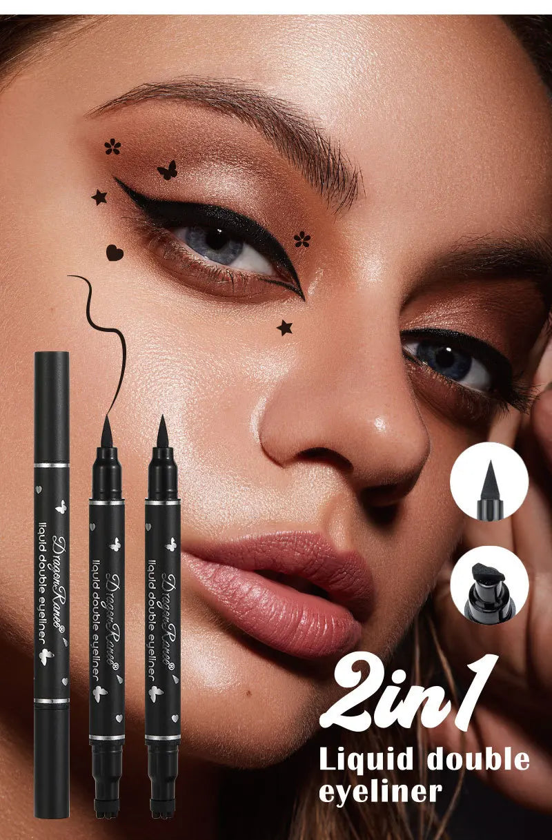 Double-Ended Stamp Eyeliner Pen Waterproof Star Heart Triangle Seal Eye Liner Extension Eye Corner Tail Makeup Quick-Drying