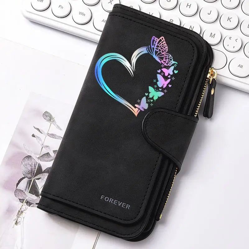 Women's Butterfly Long-Zip PU Wallet