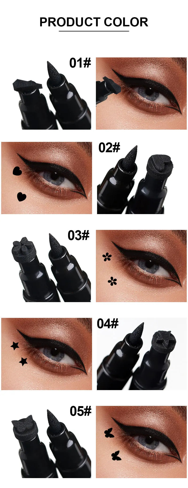 Double-Ended Stamp Eyeliner Pen Waterproof Star Heart Triangle Seal Eye Liner Extension Eye Corner Tail Makeup Quick-Drying