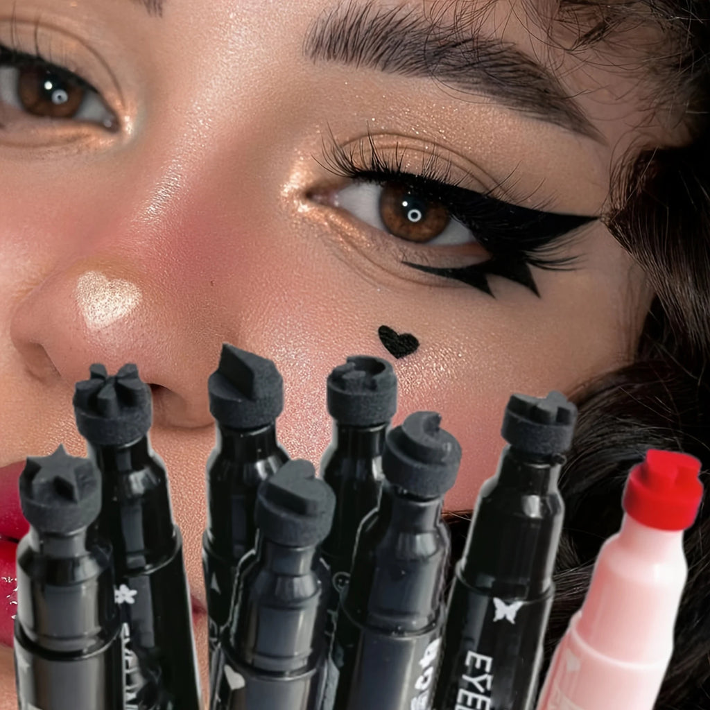 Double-Ended Stamp Eyeliner Pen Waterproof Star Heart Triangle Seal Eye Liner Extension Eye Corner Tail Makeup Quick-Drying