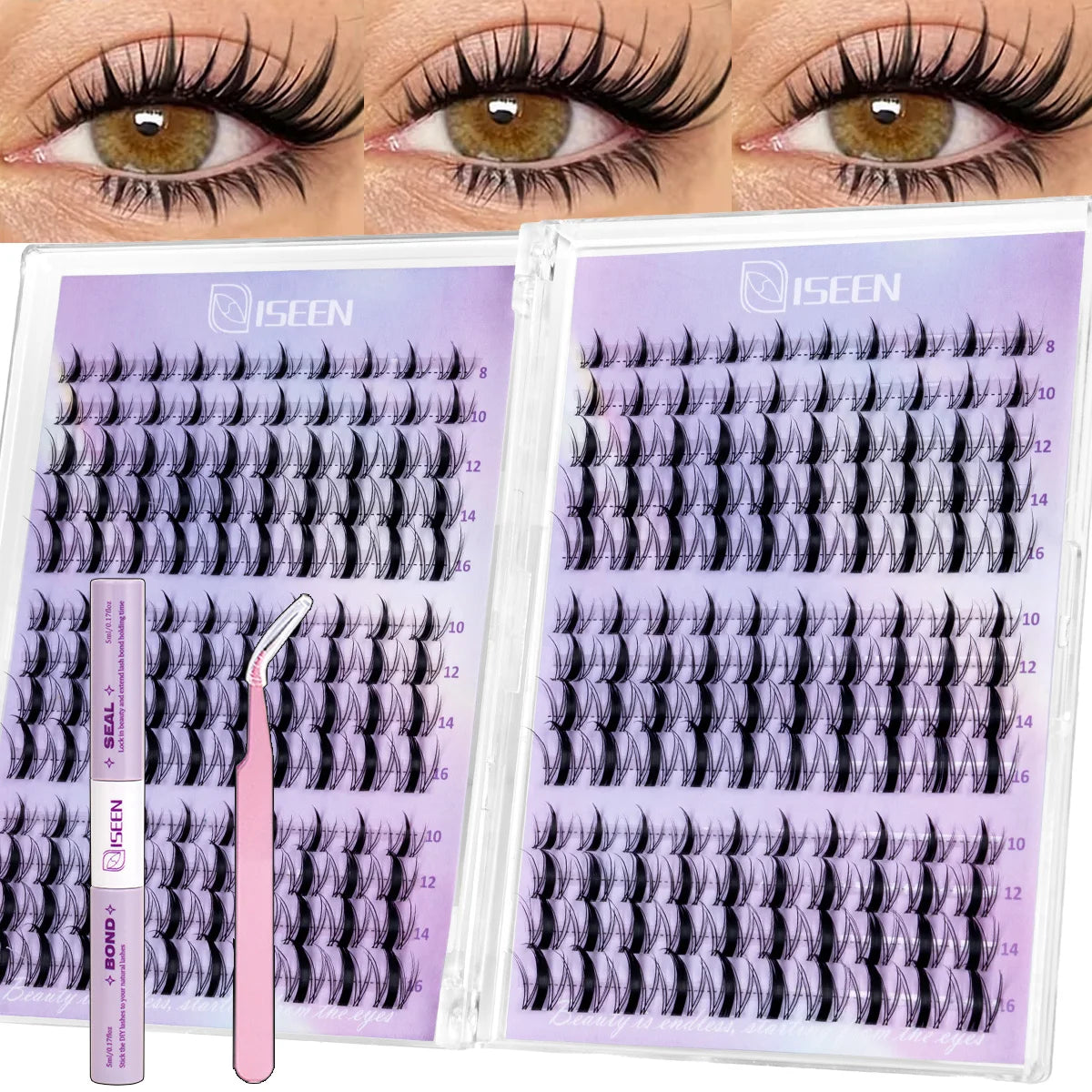 DIY Wispy Lash Clusters Kit, 8–16 mm C-Curl with Bond & Seal