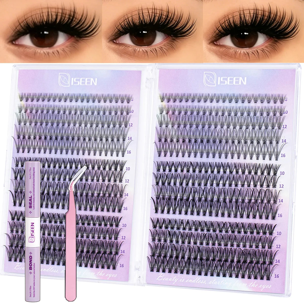 DIY Wispy Lash Clusters Kit, 8–16 mm C-Curl with Bond & Seal