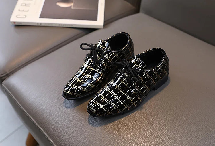 Boys Performance Shoe Pointed Toe Black White Children Leather Casual Shoes Fashion School Student Non-slip Kids Wedding Shoes