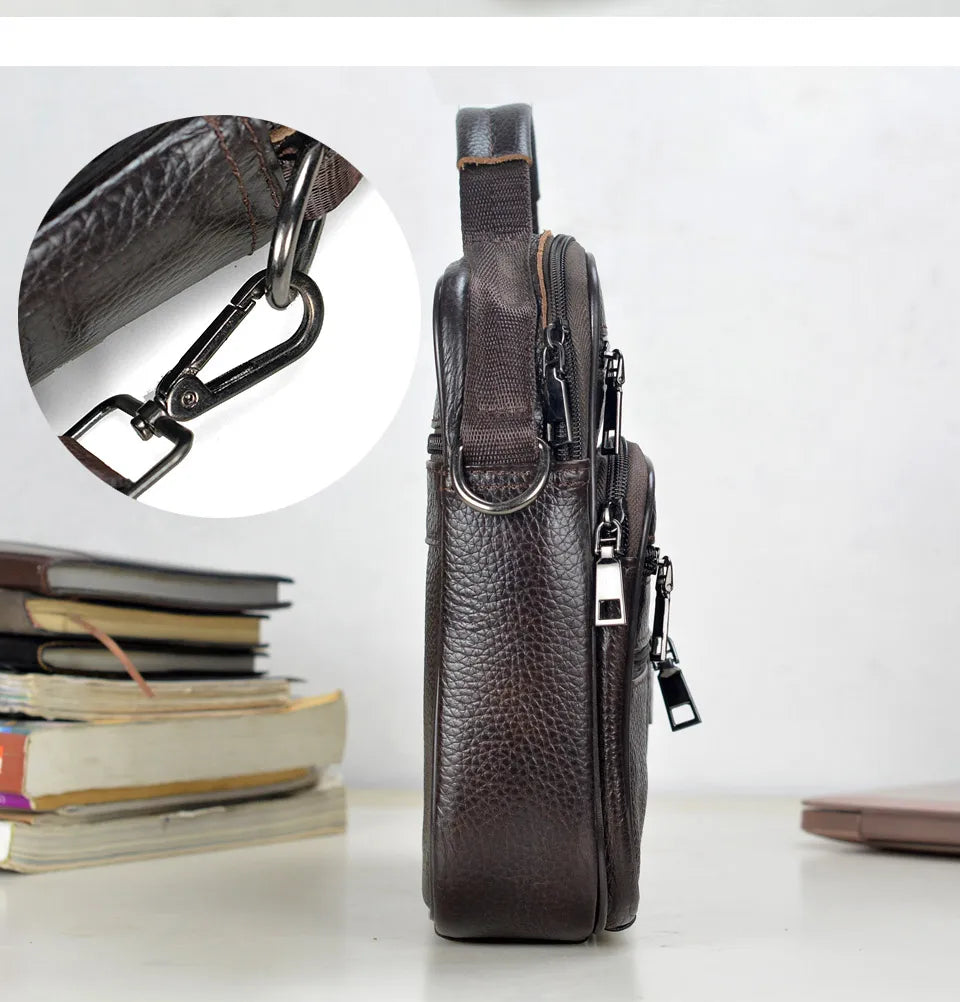 Men's Genuine Leather Messenger Bag with Removable Strap