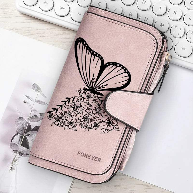 Women's Butterfly Long-Zip PU Wallet
