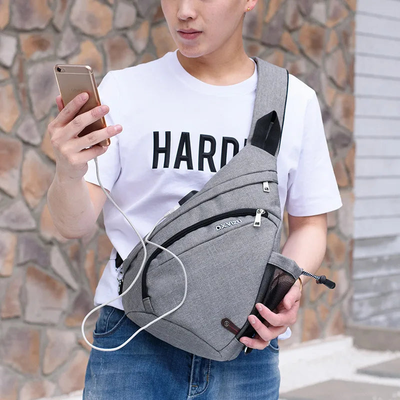 Men's One-Shoulder Sling Backpack with USB Charging Port