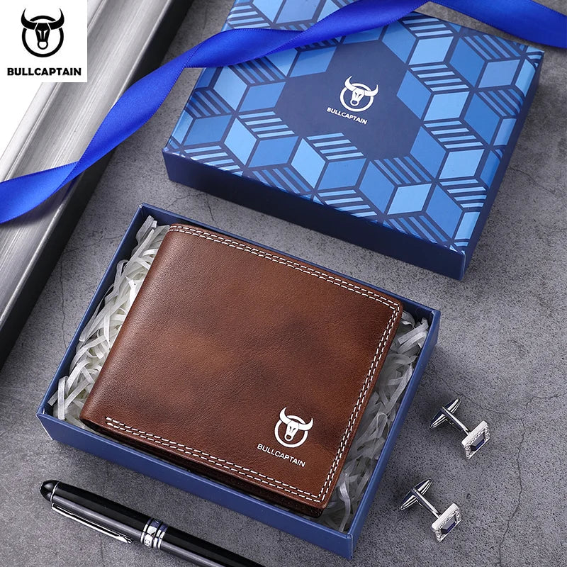 BULLCAPTAIN Men's Genuine Leather Wallet with Gift Box Option