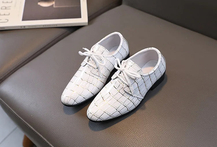 Boys Performance Shoe Pointed Toe Black White Children Leather Casual Shoes Fashion School Student Non-slip Kids Wedding Shoes