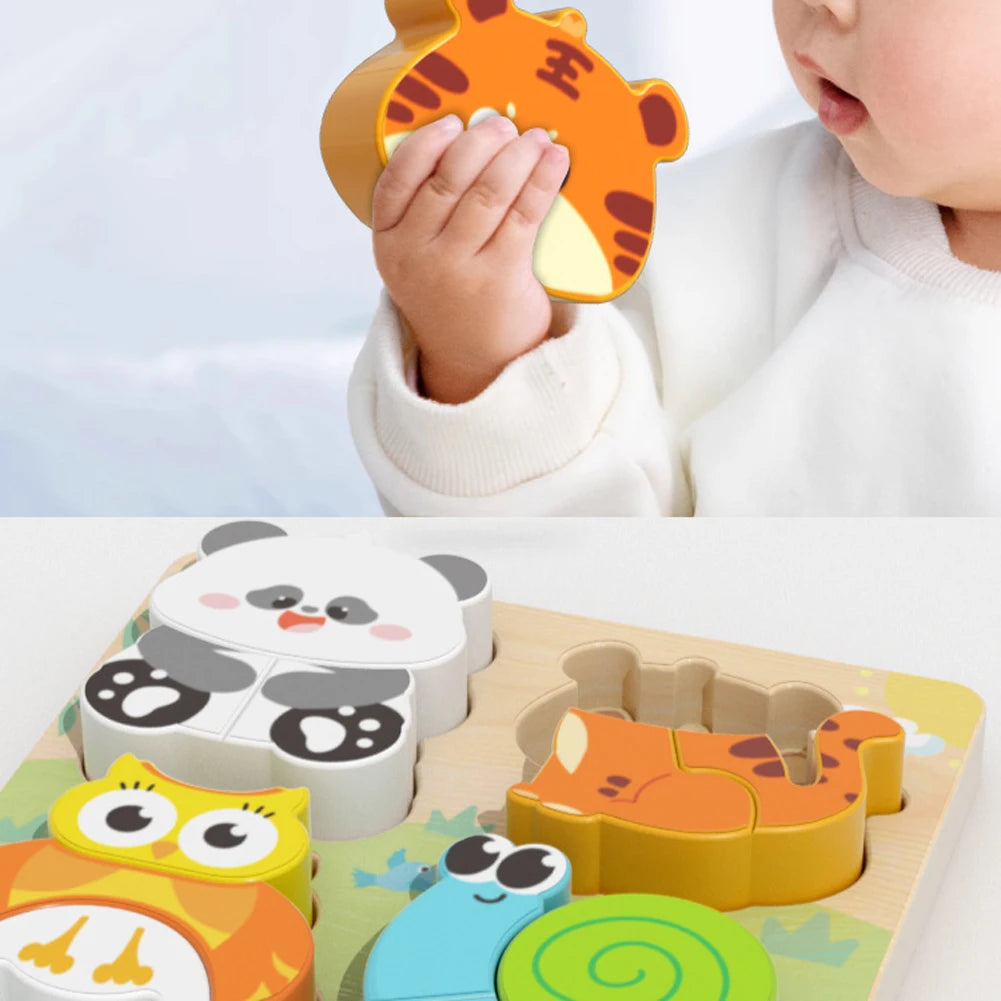 4-in-1 Wooden Animal Puzzle, Chunky 3D Educational Toy