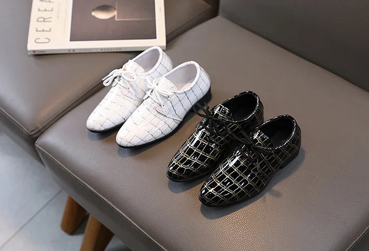 Boys Performance Shoe Pointed Toe Black White Children Leather Casual Shoes Fashion School Student Non-slip Kids Wedding Shoes