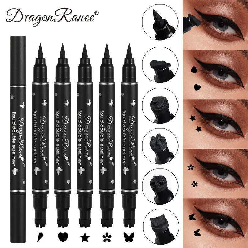Double-Ended Stamp Eyeliner Pen Waterproof Star Heart Triangle Seal Eye Liner Extension Eye Corner Tail Makeup Quick-Drying