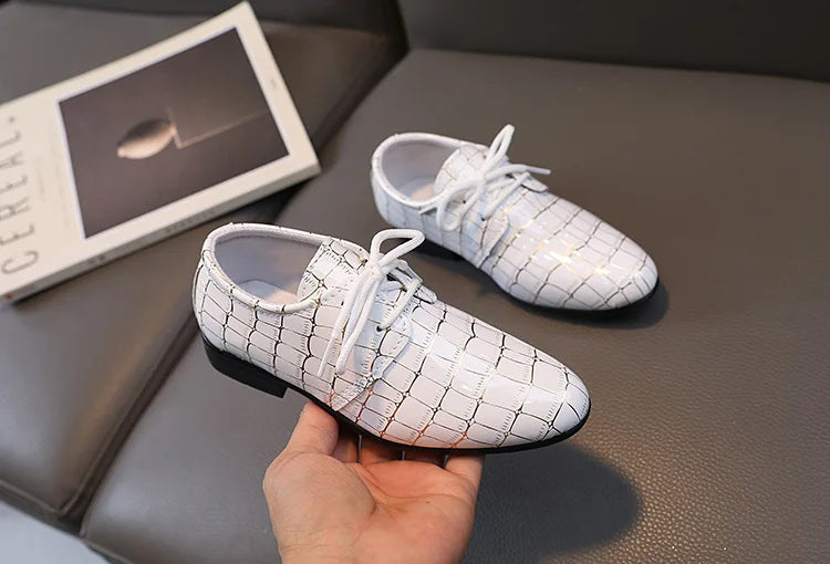Boys Performance Shoe Pointed Toe Black White Children Leather Casual Shoes Fashion School Student Non-slip Kids Wedding Shoes