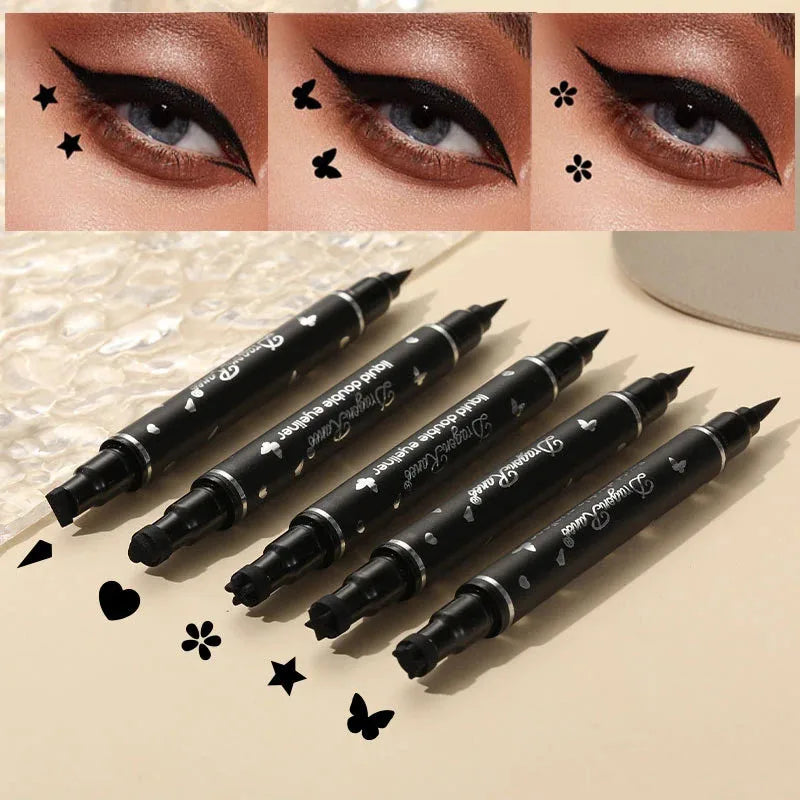 Double-Ended Stamp Eyeliner Pen Waterproof Star Heart Triangle Seal Eye Liner Extension Eye Corner Tail Makeup Quick-Drying